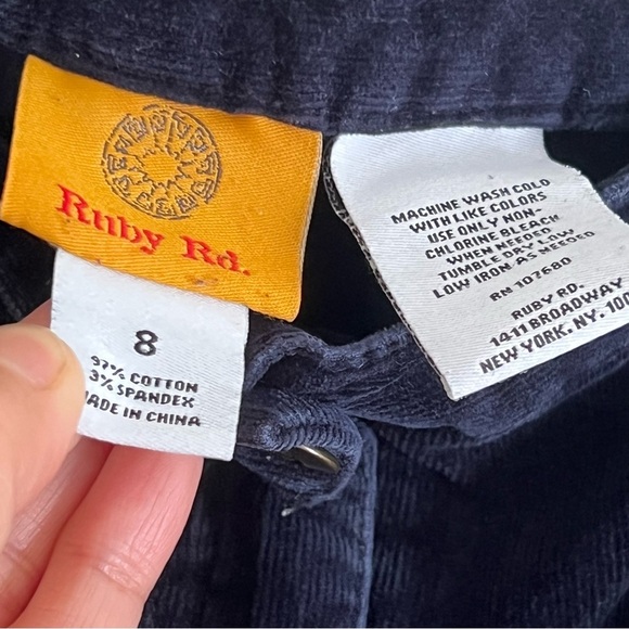 Ruby Rd. Womens Black Straight Leg Jeans Velvet Navy Blue 8 Cotton Work Preppy - Picture 5 of 13